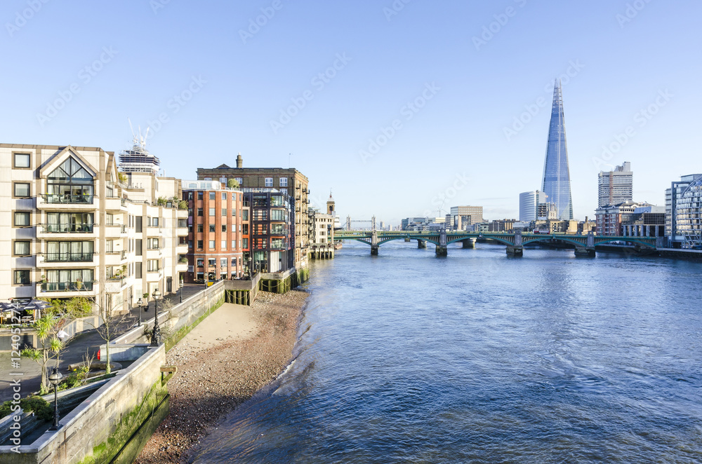Aerial view on Thames and  London skyline from the milleneum bridge