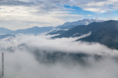 High mountains and clouds, beautiful nature landscape