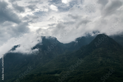 High mountains and clouds, beautiful nature landscape