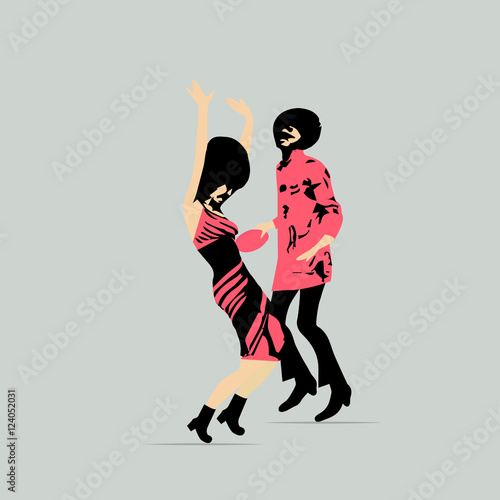 Dancing funk couple. Party time. Vector illustration