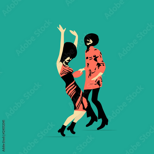 Dancing funk couple. Party time. Vector illustration