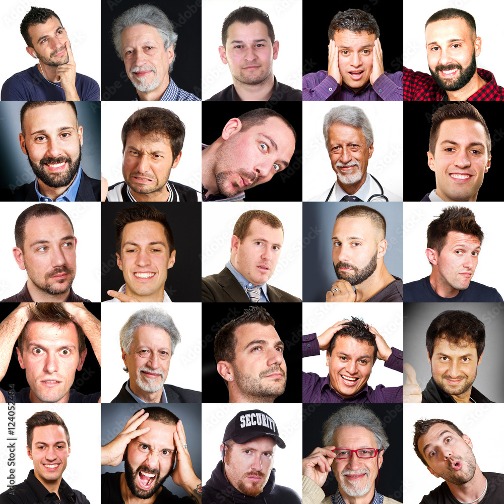 collage di visi di uomini con diverse espressioni collage di visi di uomini con diverse espressioni