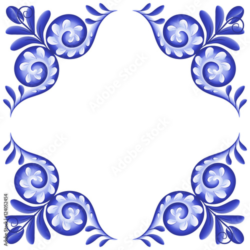 Blue vector floral napkin in Portuguese ceramics style