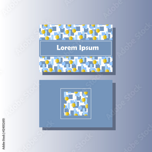 Blue and grey business card. Hand-drawn pattern background