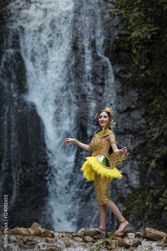 Beautiful Thai girl in Thai traditional costume.in Thailand.