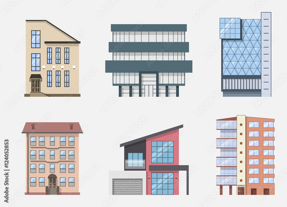 Real Estate Building Icons and Symbols set, isolated. Vector illustration.