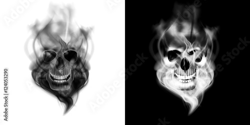 human skull in the smoke