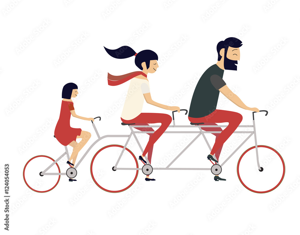 Young couple with child riding bicycle. Hipster style Young couple with child riding bicycle. Hipster style