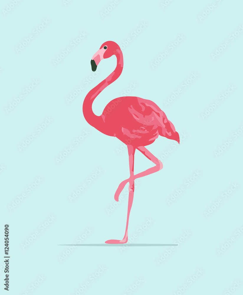 Fototapeta premium Vector illustration pink flamingo. Exotic bird. Cool flamingo decorative flat design element.
