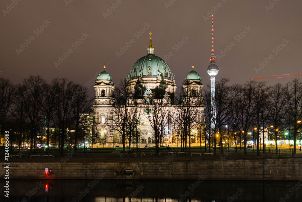 Berliner Dom Cathedral at night, Berlin, Germany.
