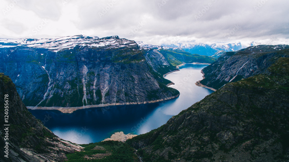 Beautiful summer vibrant view on famous Norwegian tourist place