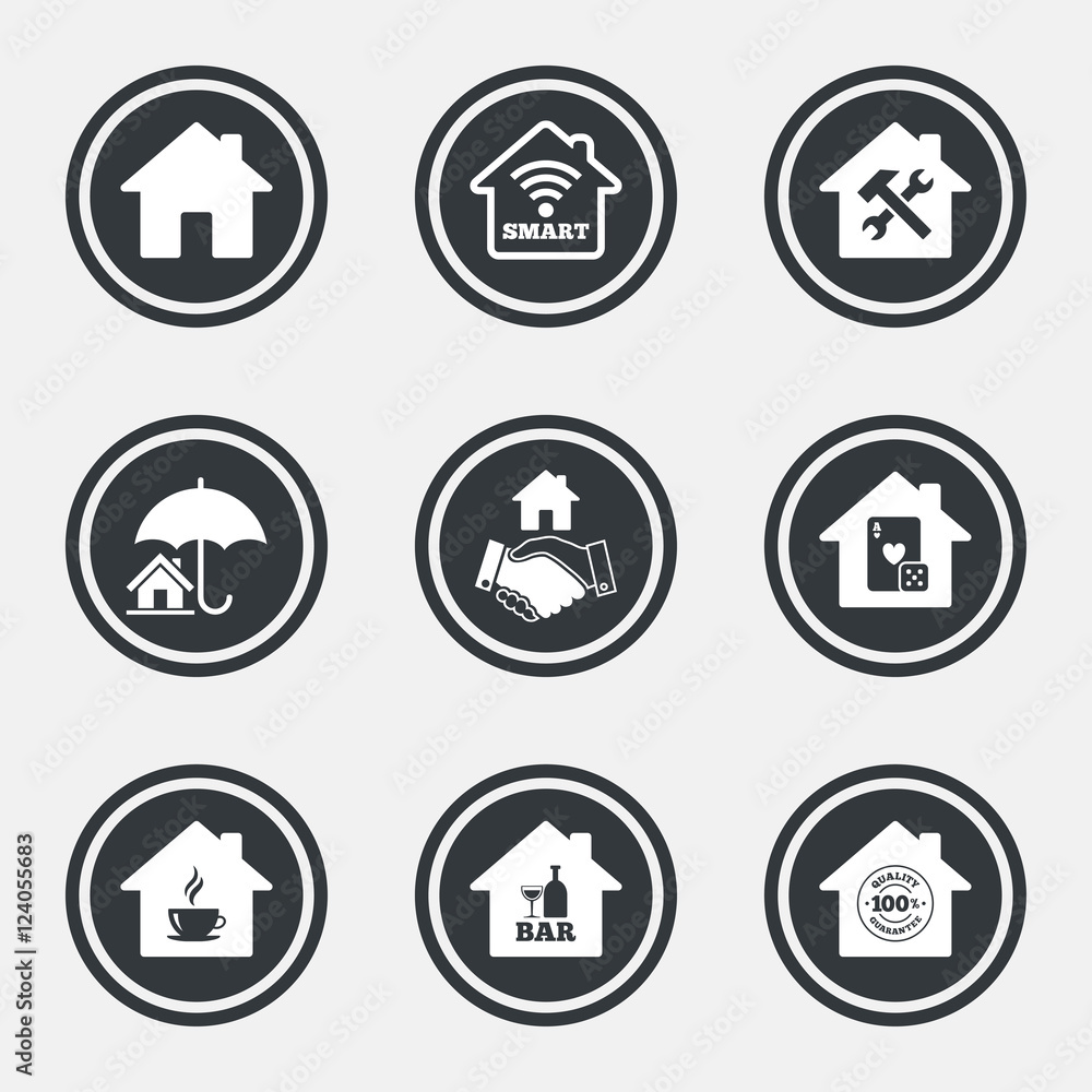 Real estate icons. House insurance sign. Real estate icons. House insurance sign.