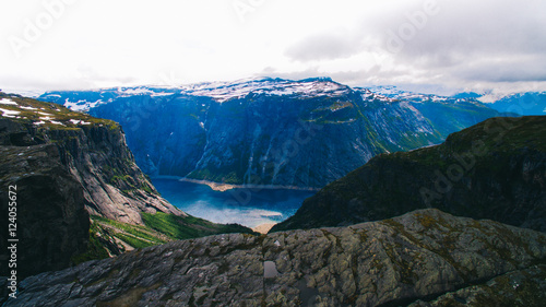 Beautiful summer vibrant view on famous Norwegian tourist place