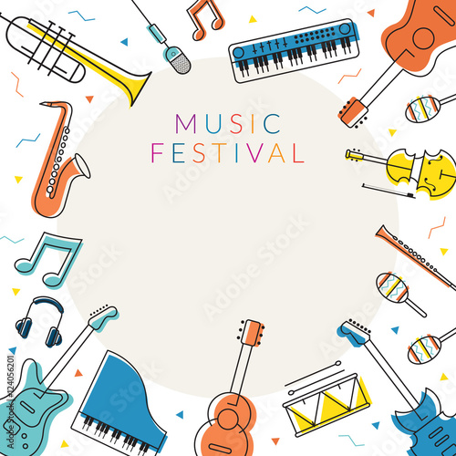 Music Instruments Objects Frame, Line Design, Festival, Event, Live, Concert
