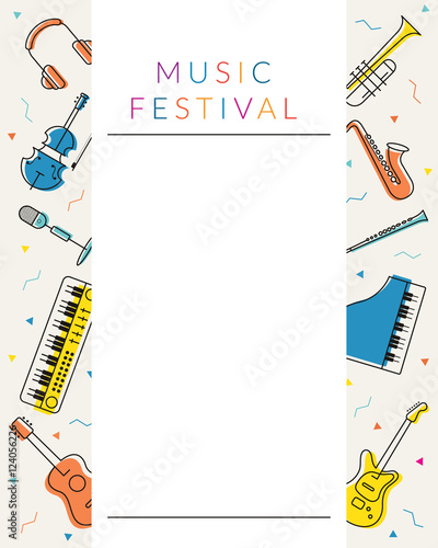 Music Instruments Objects Poster Frame, Line Design, Festival, Event, Live, Concert