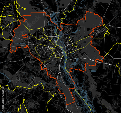 Black and white map of Kiev city. Ukraine Roads