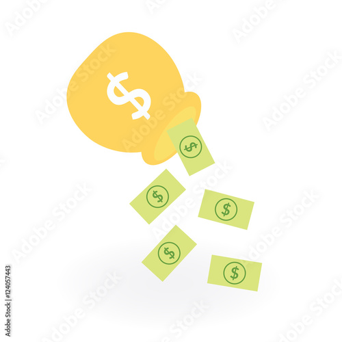 Money bag concept by Banknotes are dropping out of the Money bag