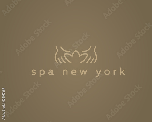 Hands lotus spa resort vector logotype.Creative beauty massage salon logo design.