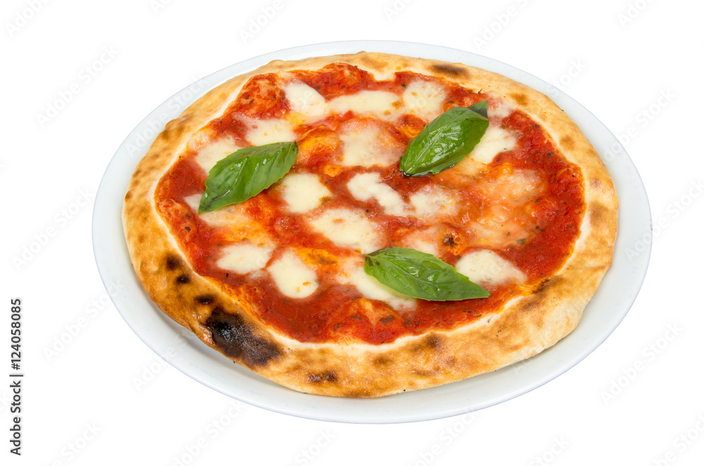 Pizza with cheese and tomato sauce. Pizza on a white background.