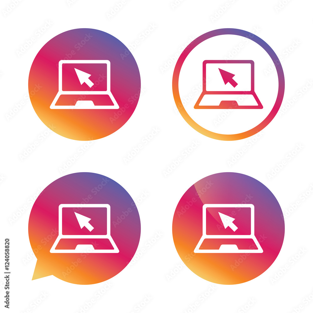 Laptop sign icon. Notebook pc with cursor symbol. Laptop sign icon. Notebook pc with cursor symbol.