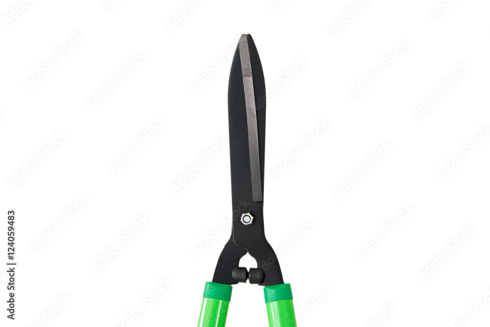 Modern model of Grass Shears close up isolated on white background. Modern model of Grass Shears close up isolated on white background.