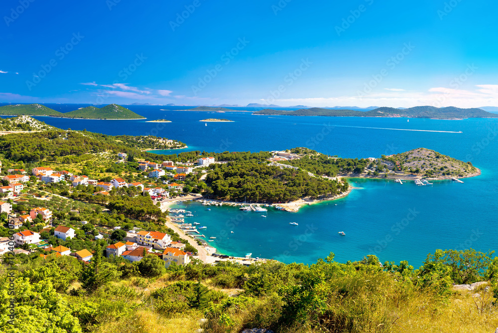 Adriatic archipelago aerial summer view - obrazy, fototapety, plakaty 
