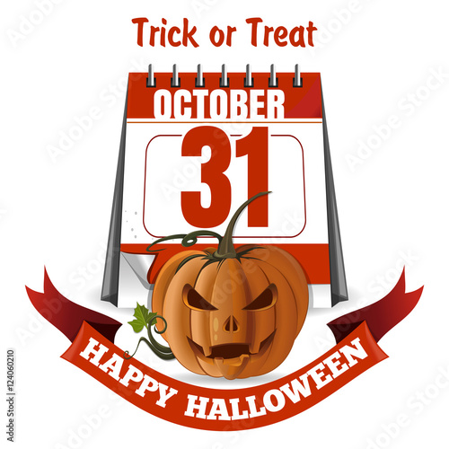 Jack-o'-lantern on a background of a  halloween calendar. Happy Halloween. 31st October. Vector illustration isolated on white background