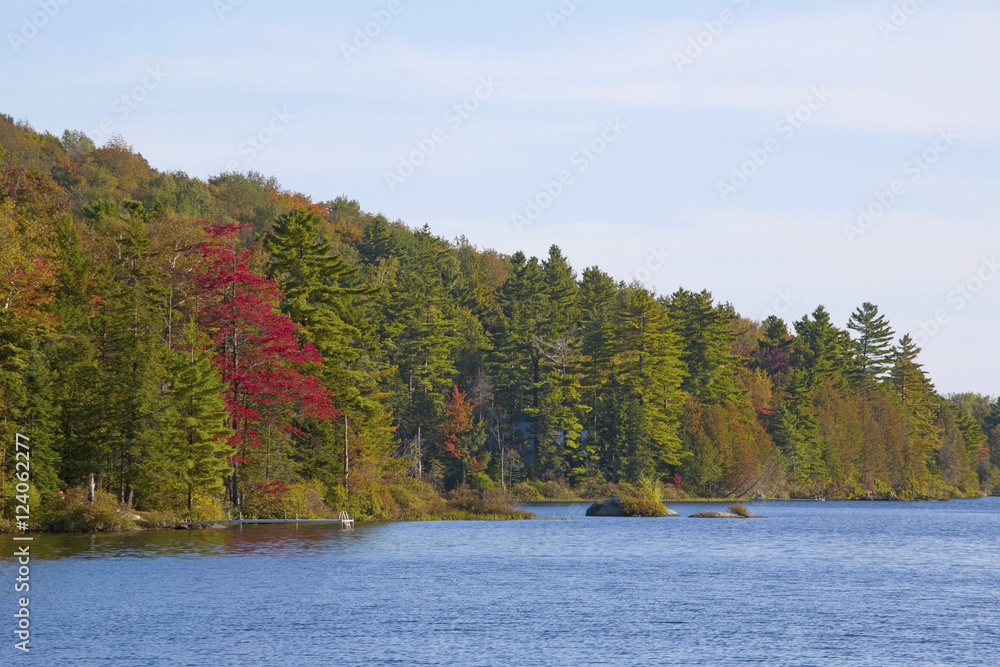 A Lake And Early Autumn Colours; Ville De Lac Brome, Quebec, Canada A Lake And Early Autumn Colours; Ville De Lac Brome, Quebec, Canada