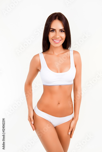 Healthy slim woman with perfect body in white underwear © deagreez