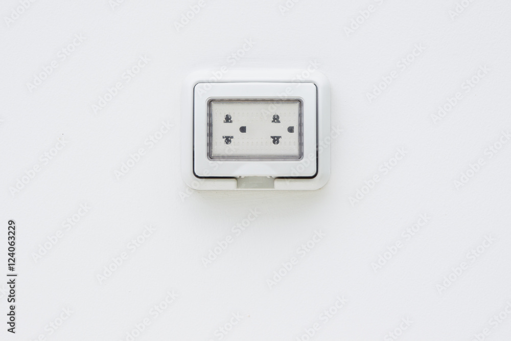 Electric plug socket with protection flip case close up. Electric plug socket with protection flip case close up.
