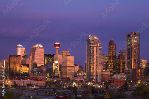 Downtown skyline at dusk, Calgary, Alberta, Canada