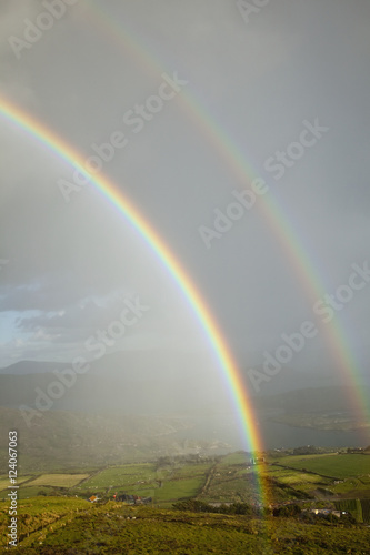 Double Rainbow Over Farmland At Derrynane Harbour Near Caherdaniel; County Kerry, Ireland