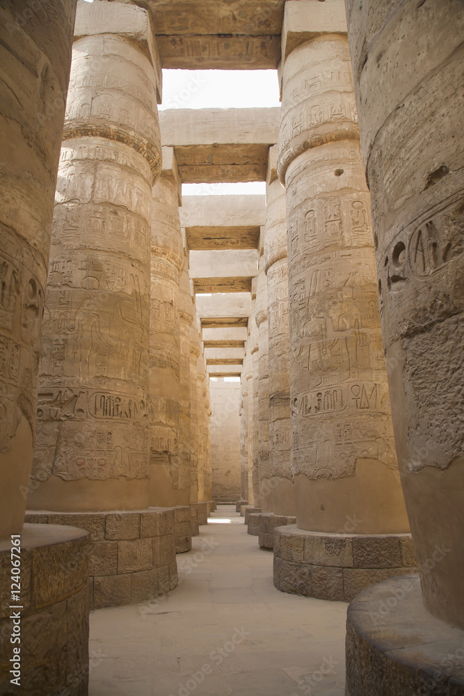 The Massive Columns In The Temples Of Karnak On The East Bank Of Luxor Along The Nile River; Luxor, Egypt The Massive Columns In The Temples Of Karnak On The East Bank Of Luxor Along The Nile River; Luxor, Egypt