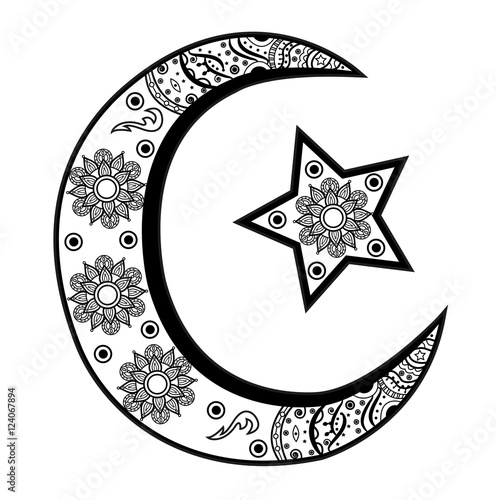 Vector illustration of a doodle moon and star, luna e stella decorata mandala vettoriale