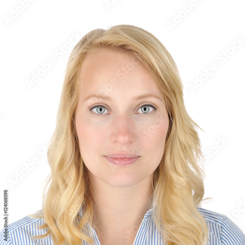 Blonde woman portrait on white