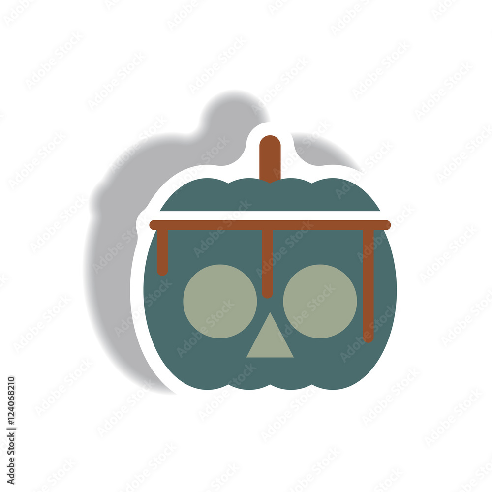 Vector illustration paper sticker Halloween icon bloody pumpkin