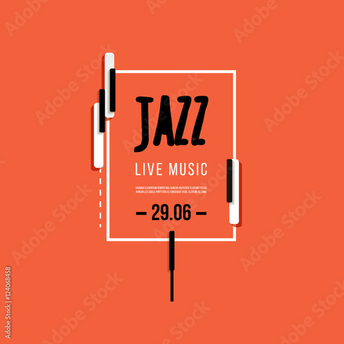 Jazz music festival, poster background template. Keyboard with music keys. Flyer Vector design