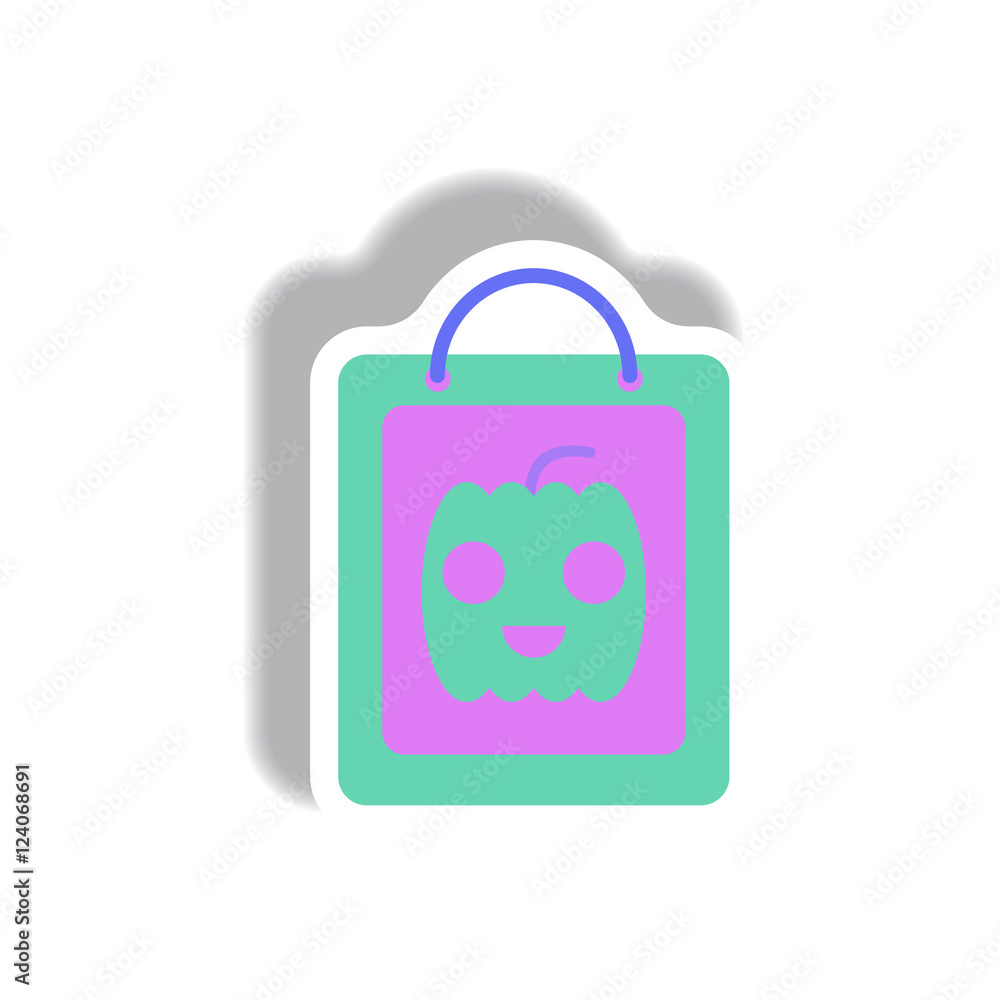 Vector illustration paper sticker Halloween icon pumpkin on bag Vector illustration paper sticker Halloween icon pumpkin on bag
