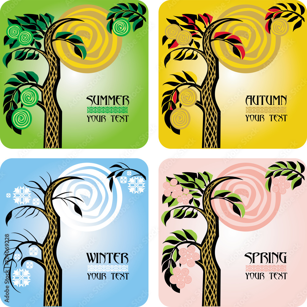 Vector set of four seasons cards with tree Stock Vector | Adobe Stock