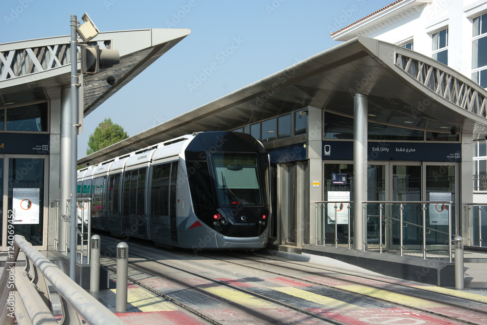 Naklejka premium Cityscape, Dubai tram