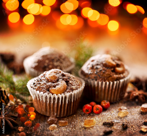 Christmas chocolate walnut muffins photo