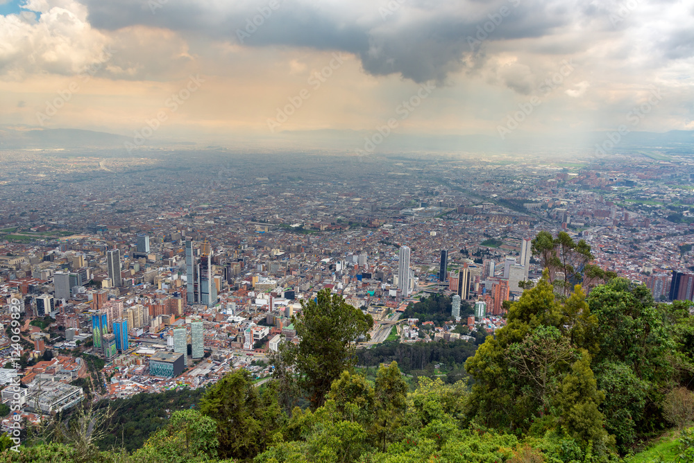 Cityscape of downtown Bogota, Colombia as seen from Monserrate
