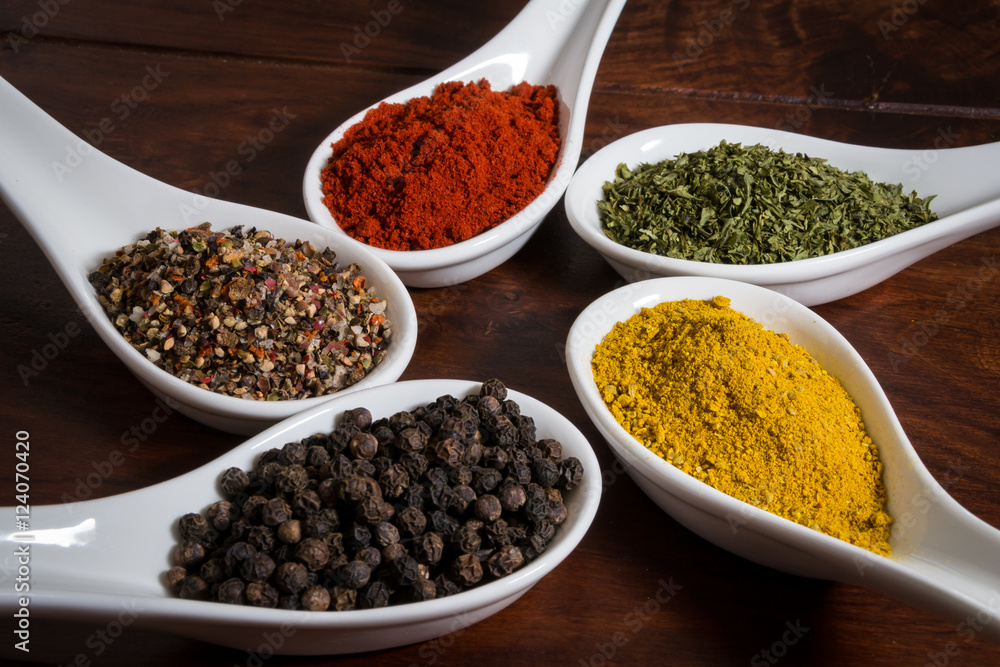 spices on spoons spices on spoons