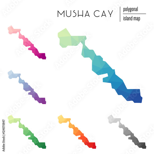 Set of vector polygonal Musha Cay maps filled with bright gradient of low poly art. Multicolored island outline in geometric style for your infographics. photo