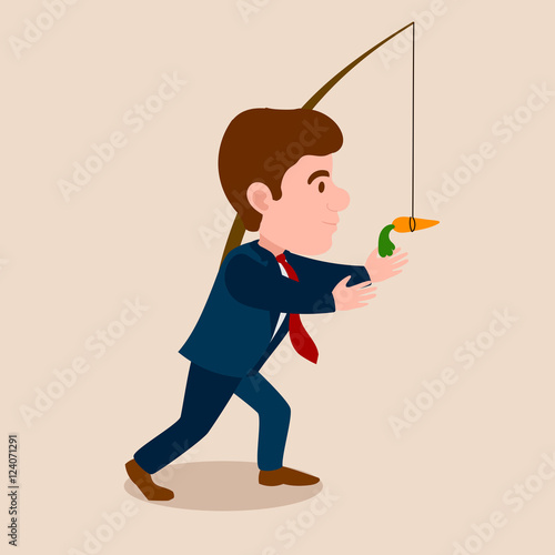 Man chasing a carrot cartoon vector illustration