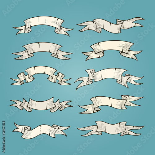Vintage vector scroll banners and retro hand drawing ribbons