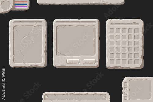 Set of vector stone interface elements for a fantasy game.