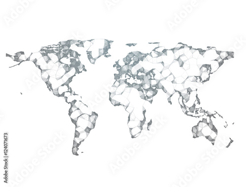 Abstract polygon 3d render world map isolated on white backgroun