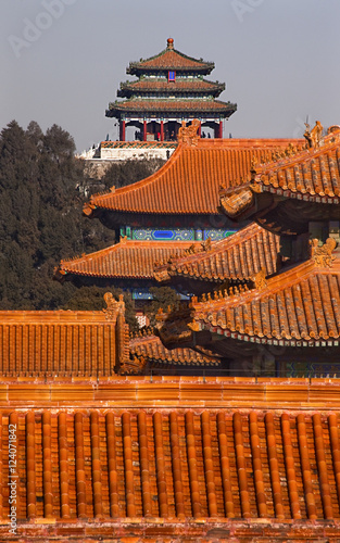 Jinshang Park from Forbidden City Yellow Roofs Gugong Palace Bei photo