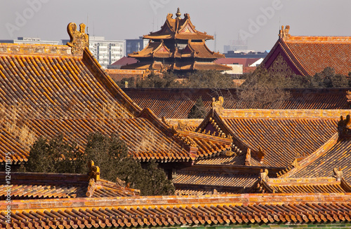 Watch Tower Forbidden City Yellow Roofs Gugong Palace Beijing Ch